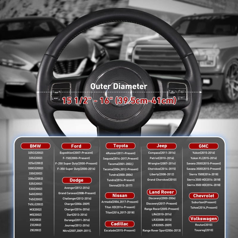 SEG Direct Car Steering Wheel Cover for F-150 Tundra Range Rover Large Size 15.5-16 inch (39.5-41cm) Black Breathable Microfiber Leather - Image 4